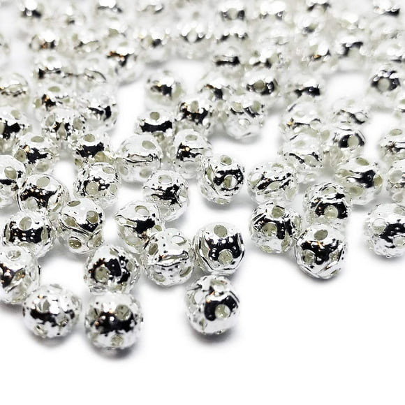 200pcs Silver Plated Filligree Hollow Ball Spacer Metal Beads 4mm ~Jewelry Making~
