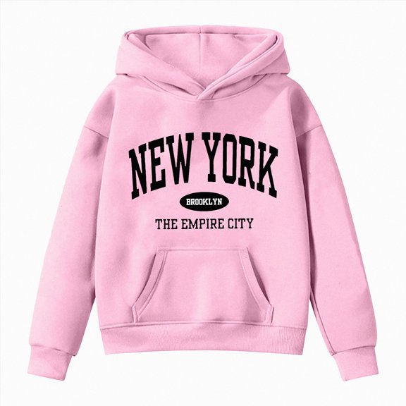 YDFCWXW Fall Preppy Graphic Hoodie for Girls Casual Long Sleeve Pullover Top with Pocket (Pink, 4-5 Years)