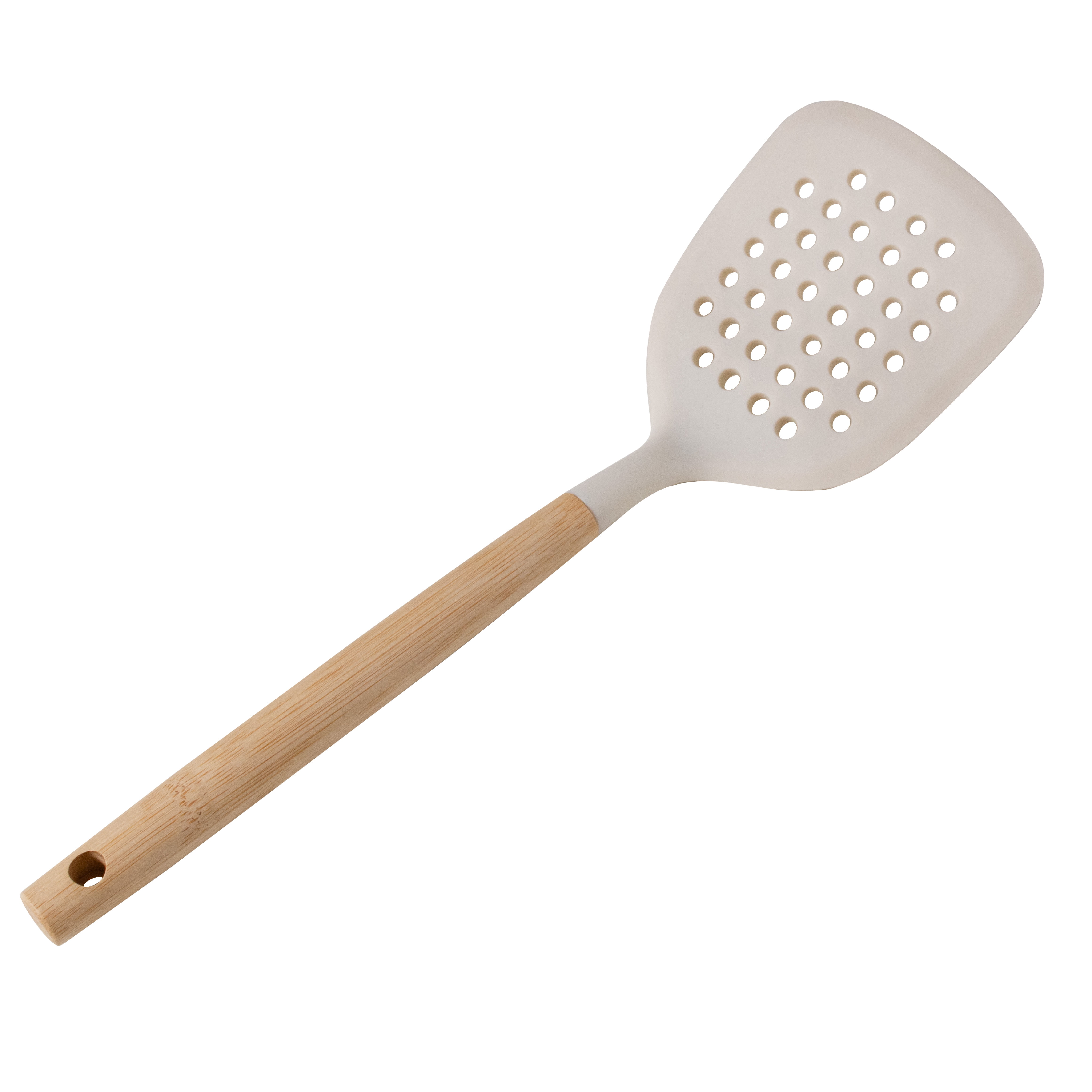 Mainstays 12.8 in Silicone Slotted Kitchen Turner with Bamboo Handle