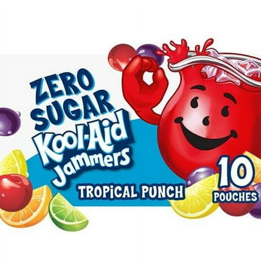 Kool-Aid Jammers Tropical Punch Zero Sugar Artificially Flavored Soft Drink, 10 Ct Box, 6 Fl Oz Pouches - Pack of 2
