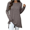 thumbnail image 3 of Feancey Long Tunic Tops for Women Side Slit Casual Crewneck Pullover Cute Heart Graphic Jacquard Shirt Solid Color Loose T-Shirts Coffee S, 3 of 8