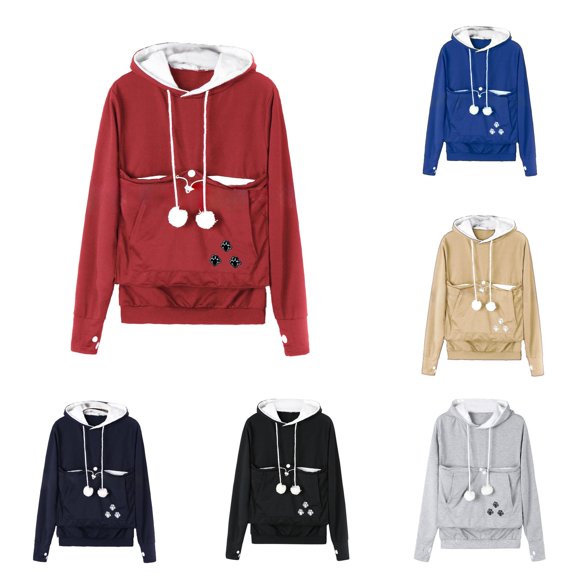 Gyujnb Lined Maternity Hoodie Fuzzy Pom Pom Drawstring Flip Button Pet Carrier Pocket Print Embroidery Button Loose Unisex Sweatshirt,XS