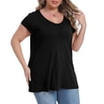 thumbnail image 3 of Gocolloa Plus Size Tops for Women Basic Cap Sleeve V Neck T Shirts Summer Casual Loose Dressy Tunic Black 4X, 3 of 6