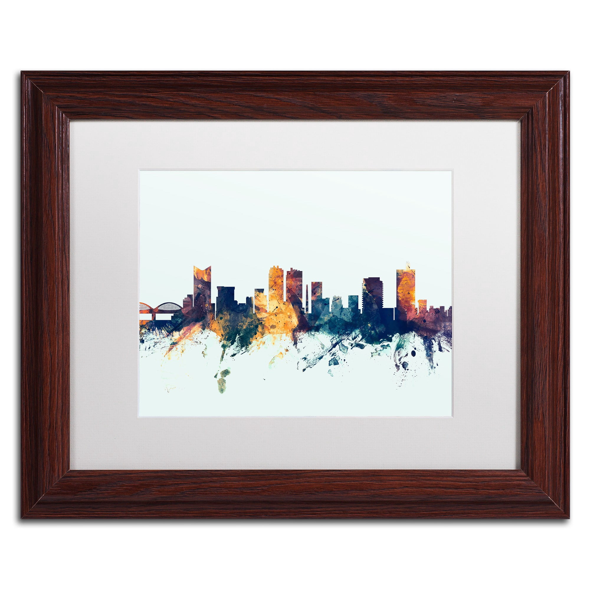 "Fort Worth Texas Skyline Blue" Canvas Art by Michael Tompsett, White Matte, Wood Frame
