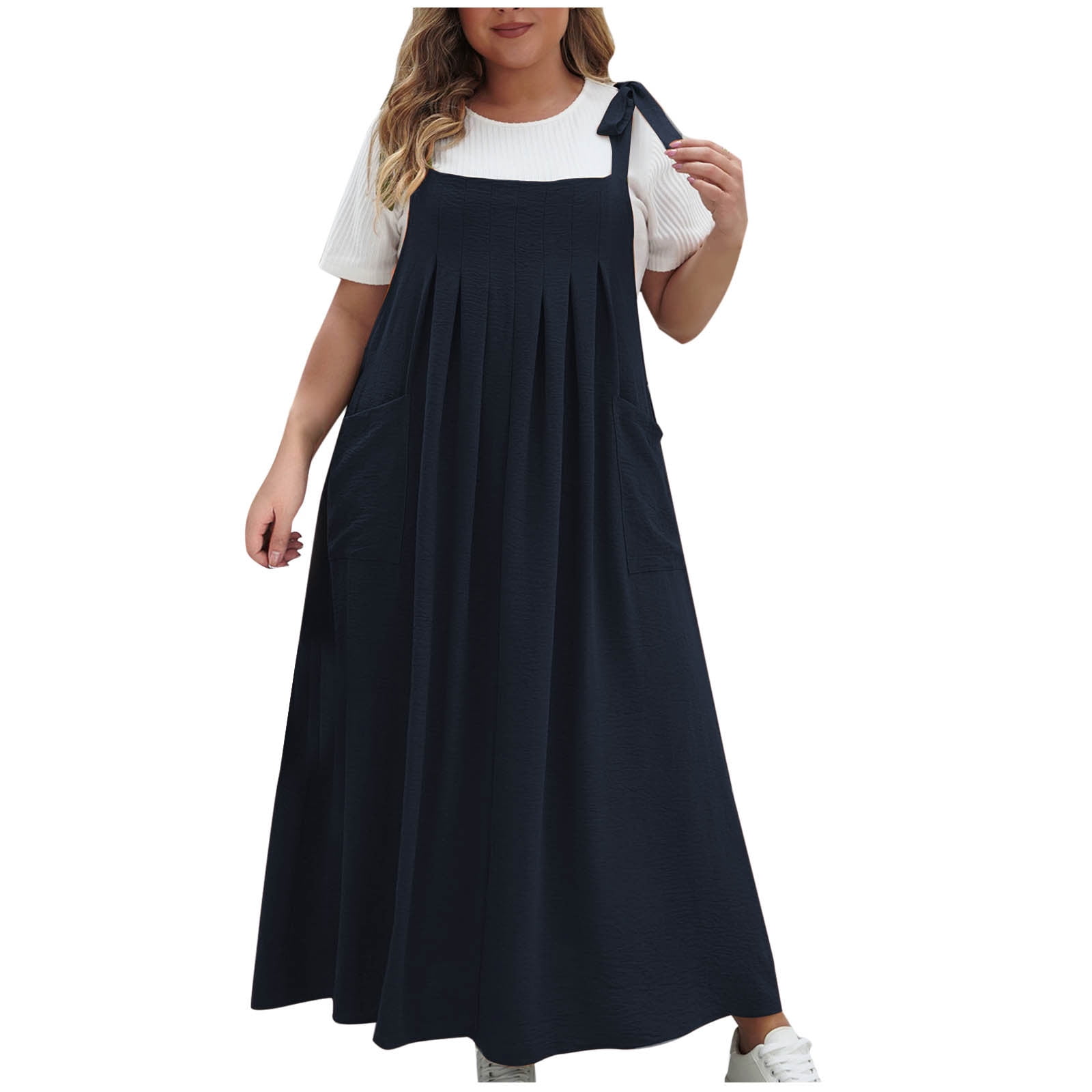 hotojiny Plus Size Dresses for Curvy Women Loose Tie Shoulder Beach Bib Overall Dress Cute Ruffle Flowy Vaction Maxi Dress with Pockets - Walmart.ca hotojiny Plus Size Dresses for Curvy Women Loose Tie Shoulder Beach Bib Overall Dress Cute Ruffle Flowy Vaction Maxi Dress with Pockets - Walmart.ca