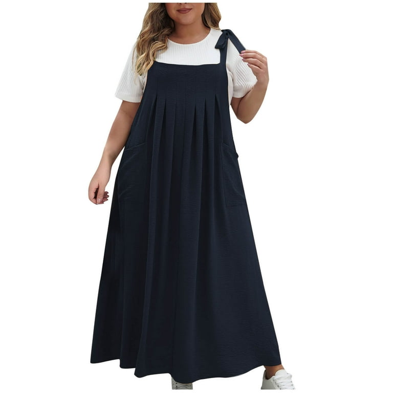 maxi romper dress plus size OSFVNOXV Plus Size Romper Dress for Women Oversized Dress Loose Fit  Spaghetti Strap Ruched Flowy Maxi Outfits ,Sizes XL-4XL