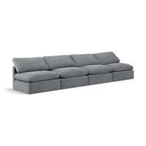 Meridian Furniture Indulge 140" Contemporary Velvet Modular Sofa in Gray