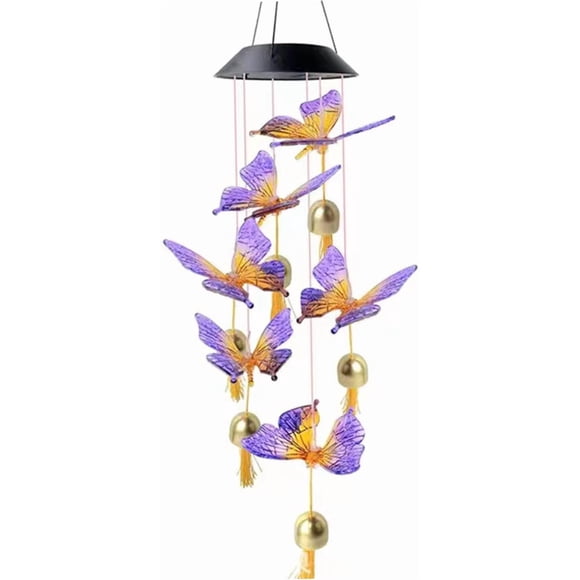 HUGFEGWE Wind Chime for Garden Butterfly Solar Wind Chime Colorful Outdoor LED Wind Chime Garden Gift for Patio Porch Decor Chimes CJB91-96701