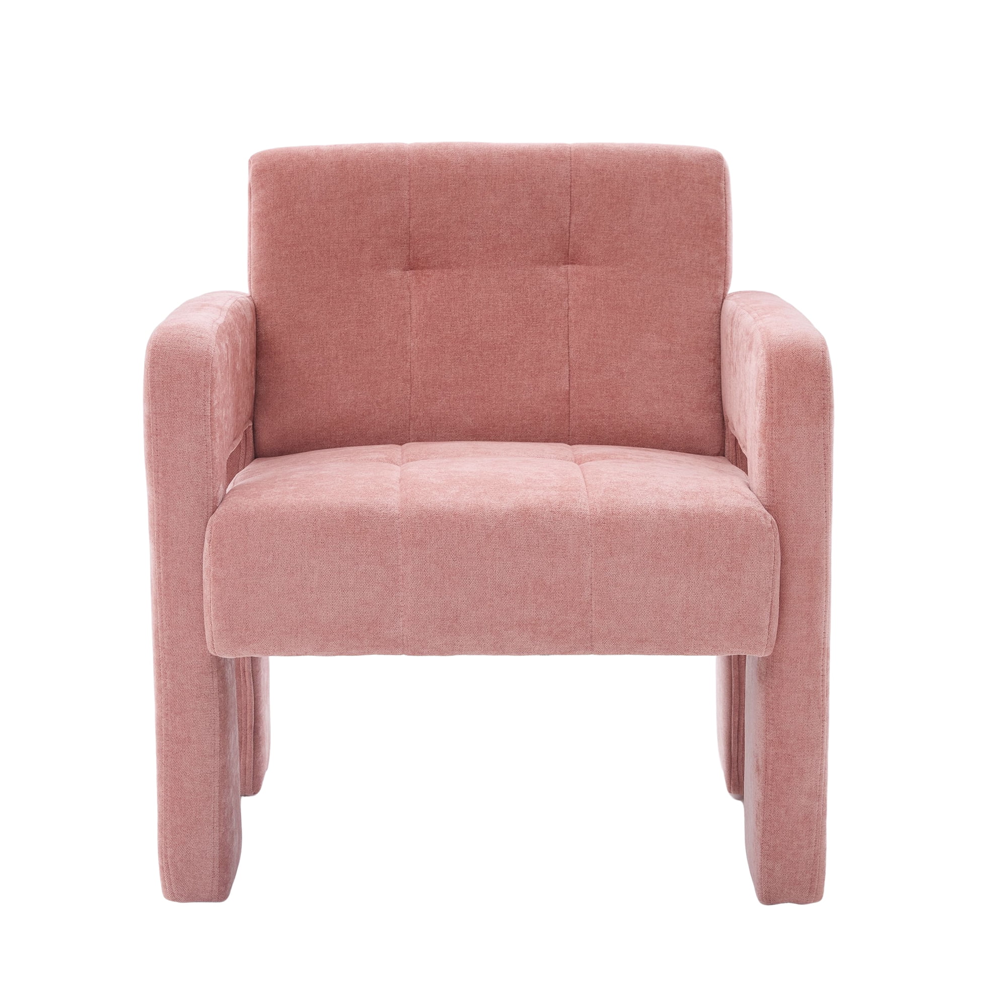 MOONMISS Chenille Upholstered Tufted Comfortable Wood Frame Single Armchair-Pink