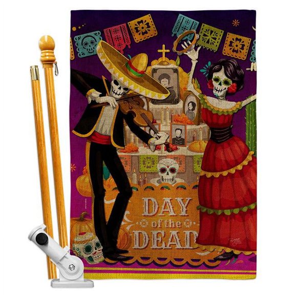 Breeze Decor HS120260-DB La Baile de Los Muertos Falltime Day of Diad 28 x 40 in. Double-Sided Decorative Vertical House Flag Set for Decoration Banner Garden Yard Gift