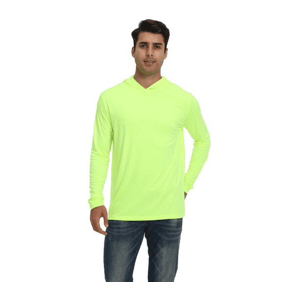 Zfeel Men’s Lightweight Dry Fit Hooded Pullover Hoodie, Hi Vis Workwear Safety Neon Yellow Sweatshirt, Size S