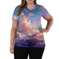 thumbnail image 3 of Cloud Printed Scrubs For Women Vneck Medical Scrub Tops Short Sleeve Stretch Nurse Uniform Fashion Scrub Tops With Pocket Light Blue XL, 3 of 5