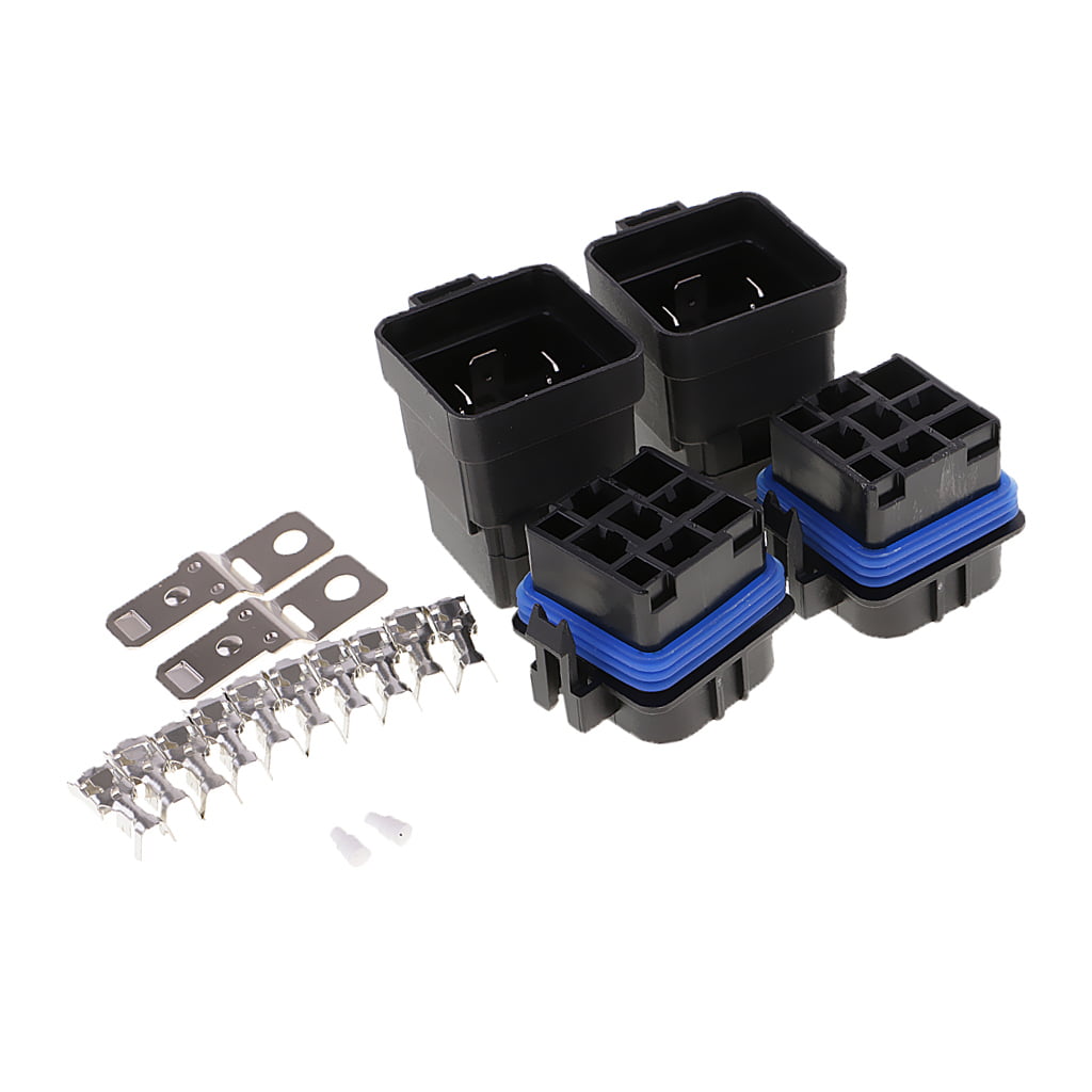 2 Sets 12V 40A 4-Pin Relay and Relay Holder Socket Integrated with Terminals