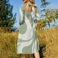 thumbnail image 5 of Abstract Green Wavy Design Art Women's 3/4 Sleeve Dresses Elegant A-Line Midi Dress Flare Summer Casual Sundress, 5 of 9