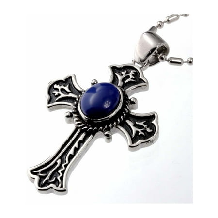 - R.H. Stainless Steel Vintage Gothic Style Cross with Blue Epoxy Resin Pendant