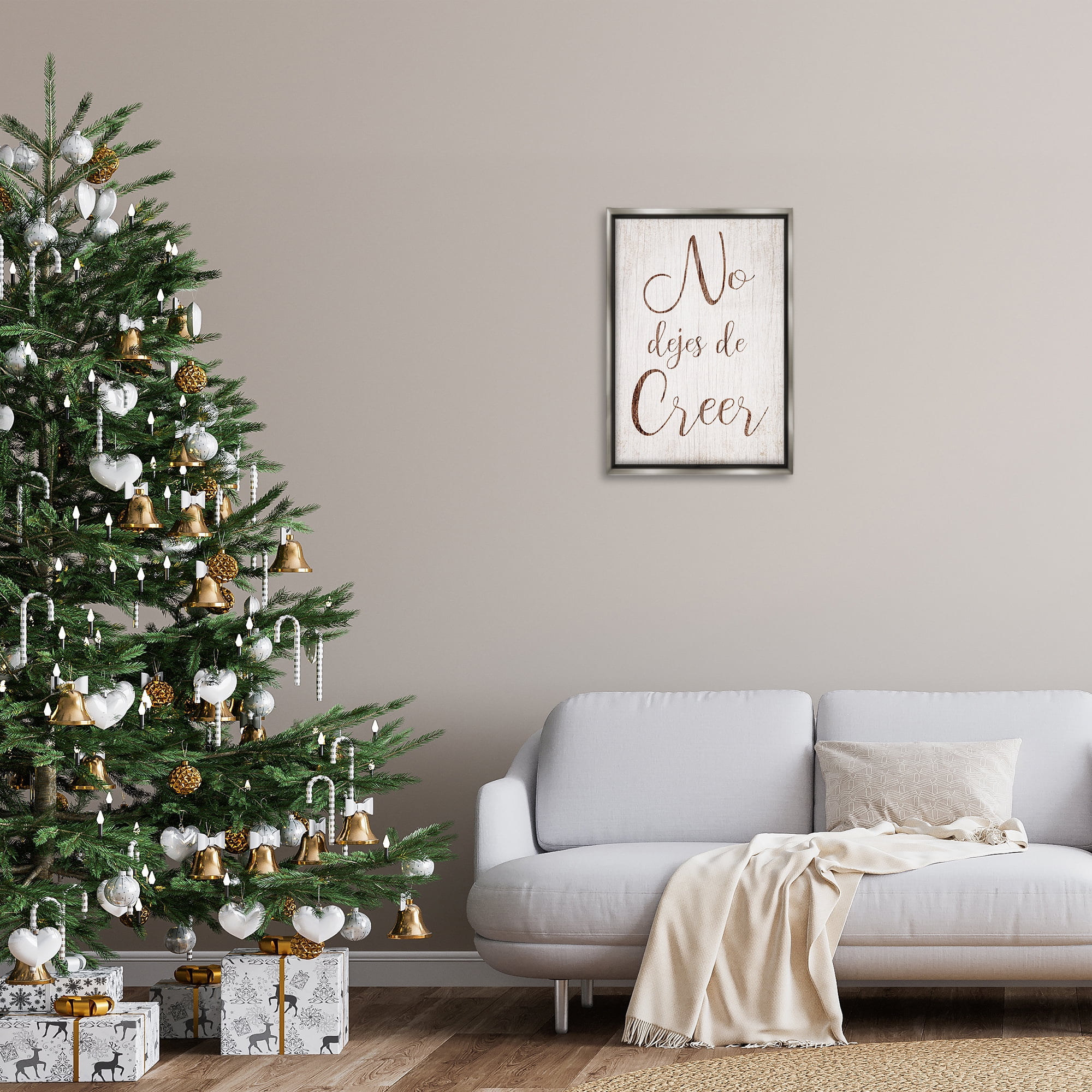 Stupell Industries No Dejes de Creer Holiday Painting Gray Floater Framed Art Print Wall Art, 17 x 25