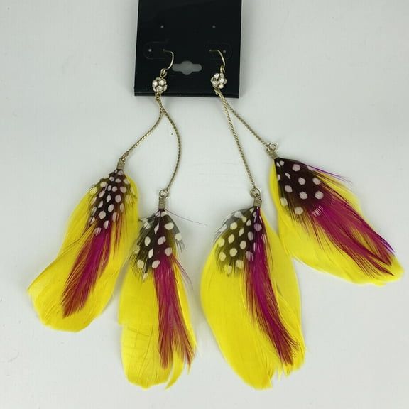 Dainty Earrings with Colorful Feather Pendant Golded Plated Earring Costumes Jewelry for Women Feathers Combined To Wear