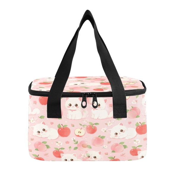 6L Insulated Lunch Bag Square Handheld Cooler Tote Apple Peach Kitten Garden Reusable Thermal Bag with Polyester & Aluminum Lining for Work Picnic Travel