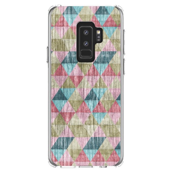 DistinctInk Clear Shockproof Hybrid Case for Samsung Galaxy S9  PLUS (6.2" Screen) - TPU Bumper, Acrylic Back, Tempered Glass Screen Protector - Multi Color Rainbow Wood Print - Printed Wood Image