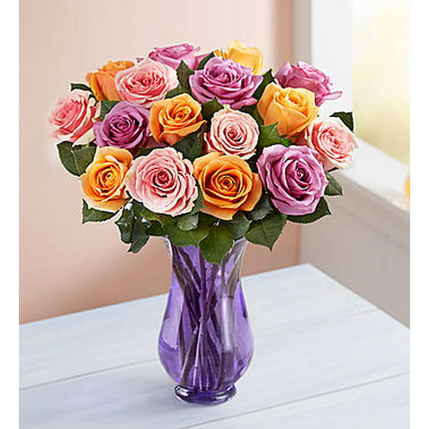 1800Flowers Mothers Day Sorbet Roses Fresh Flower Bouquet with Purple ...