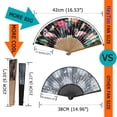 thumbnail image 6 of 1pc Hand Fan Flamingo Foldable 23cm 9inch Black Background Bamboo Rib and Slender Cotton Pouch, 6 of 7