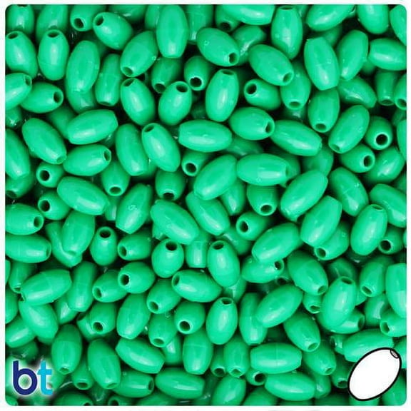 BeadTin Green Opaque 9mm Oat Plastic Beads (500pcs)