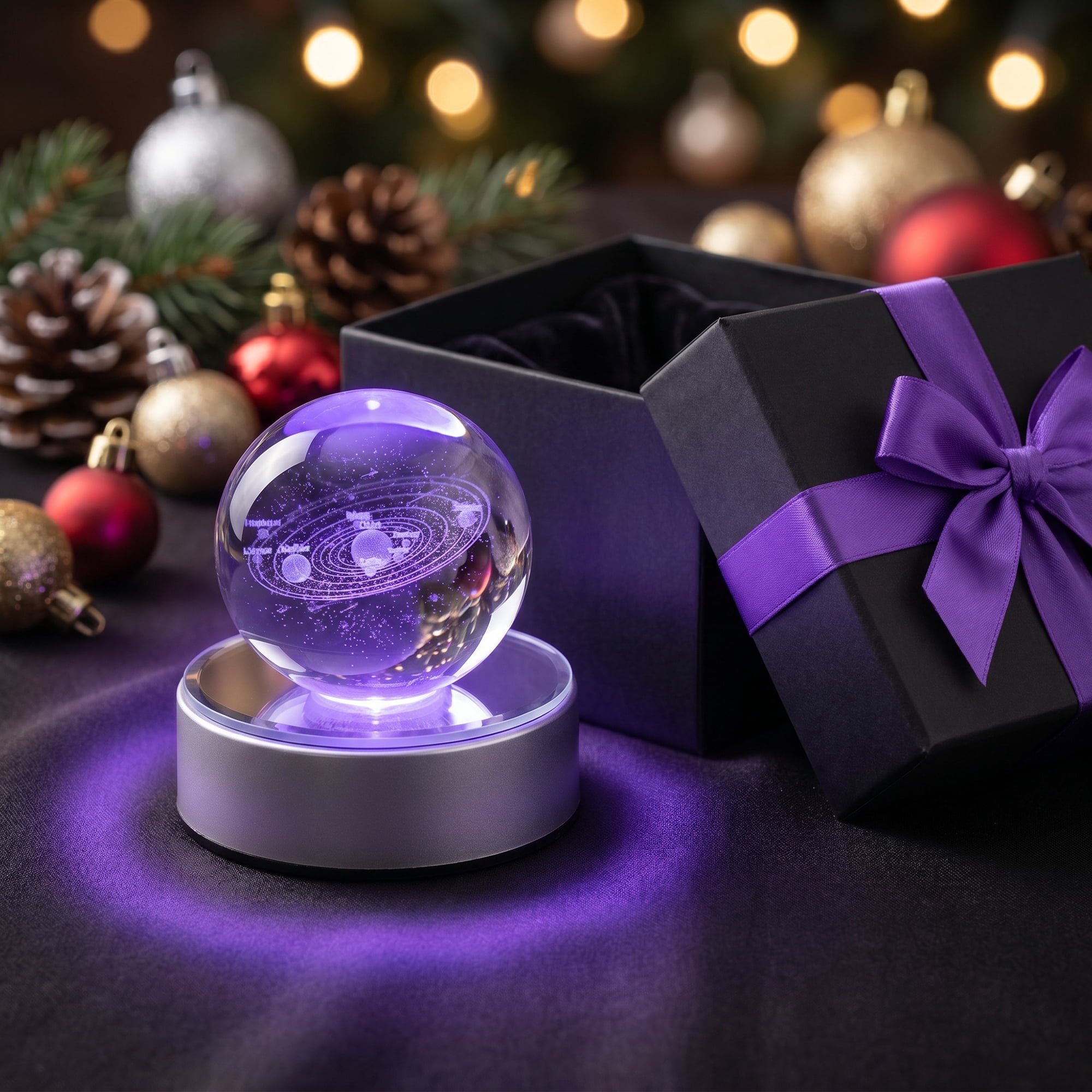 Unique Bargains Crystal Ball Figurine 3D Glass Ornament Purple A 2.4" x 2.4" x 3.3"