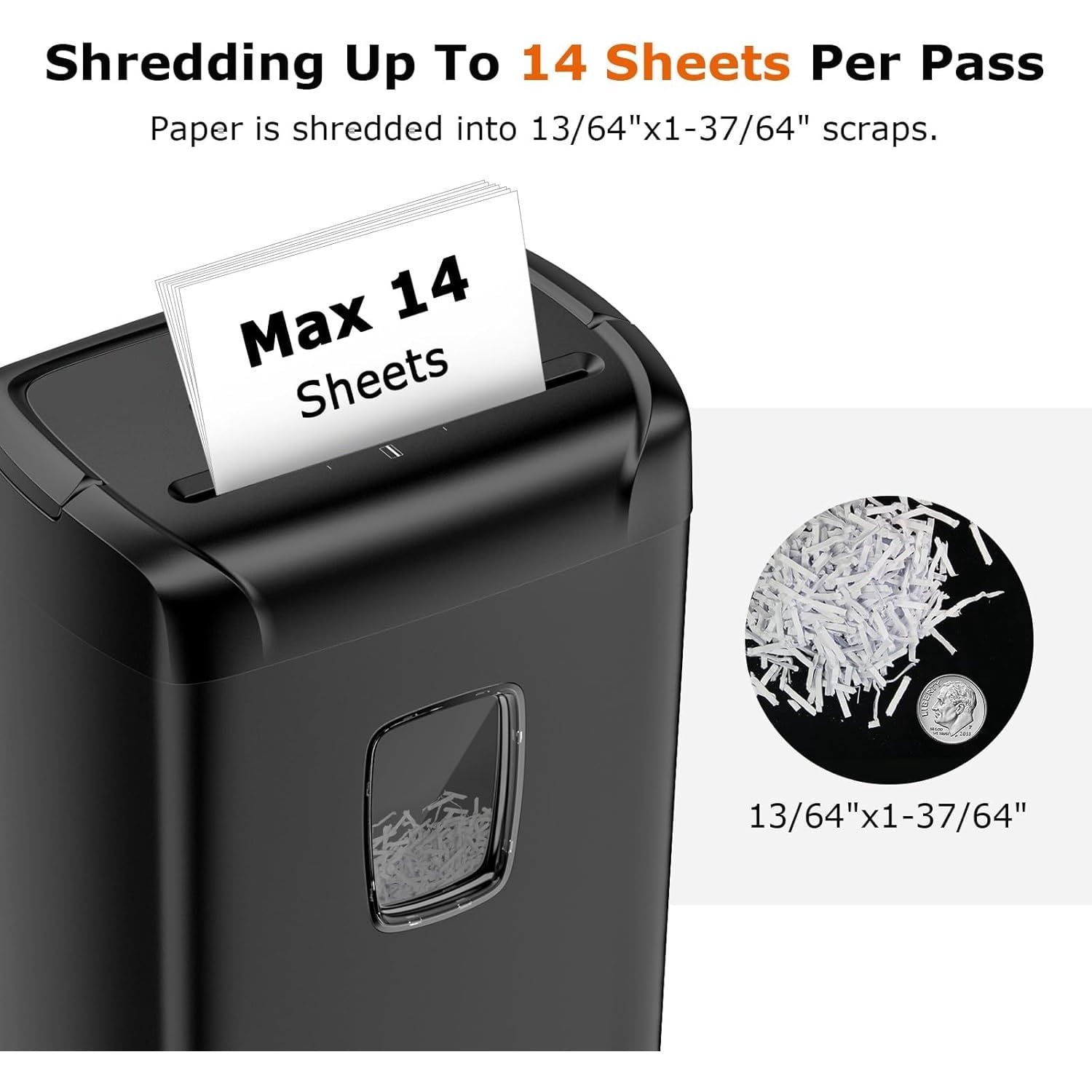 14-Sheet Paper Shredder for Home Office Use, 10-Minute Cross Cut Shredder with 5.5 Gallons Bin, P-4 High Security Heavy Duty Office Shredder Shred CD/Credit Card