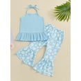 thumbnail image 3 of Suealasg Little Girls 2 Piece Summer Outfits Sleeveless Tie-Up Halter Neck Ribbed Ruffled Tops Daisy Flare Pants Set Toddler Kids Girls Beach Clothes, 3 of 8