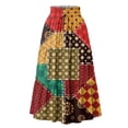 thumbnail image 3 of Delconic Women’s Patchwork Patterned Maxi Skirt with Elastic Waistband and Tiered Hem for Casual Everyday Wear Red XL, 3 of 5