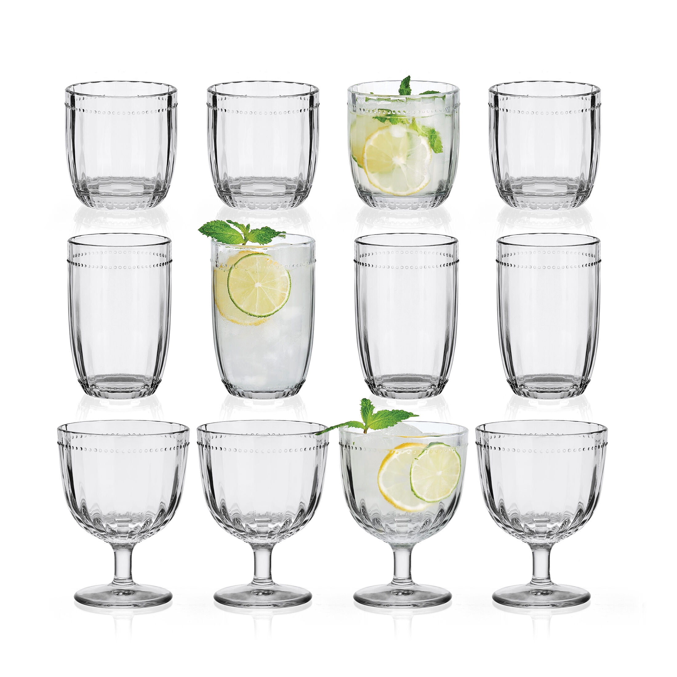 Fitz and Floyd Beaded 14 oz Clear Wine Glass Goblet (Set of 4)