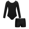 thumbnail image 5 of iiniim Kids Girls 2 Pieces Gymnastics Ballet Dance Outfits Long Sleeve Leotard with Shorts Set Black 3, 5 of 7