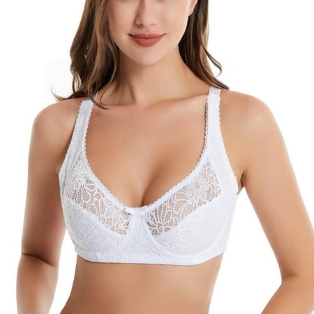 Aloohaidyvio Women s French Double Support Lace Wirefree Bra Push Up Minimizer Bras for Women Plus Size 100G