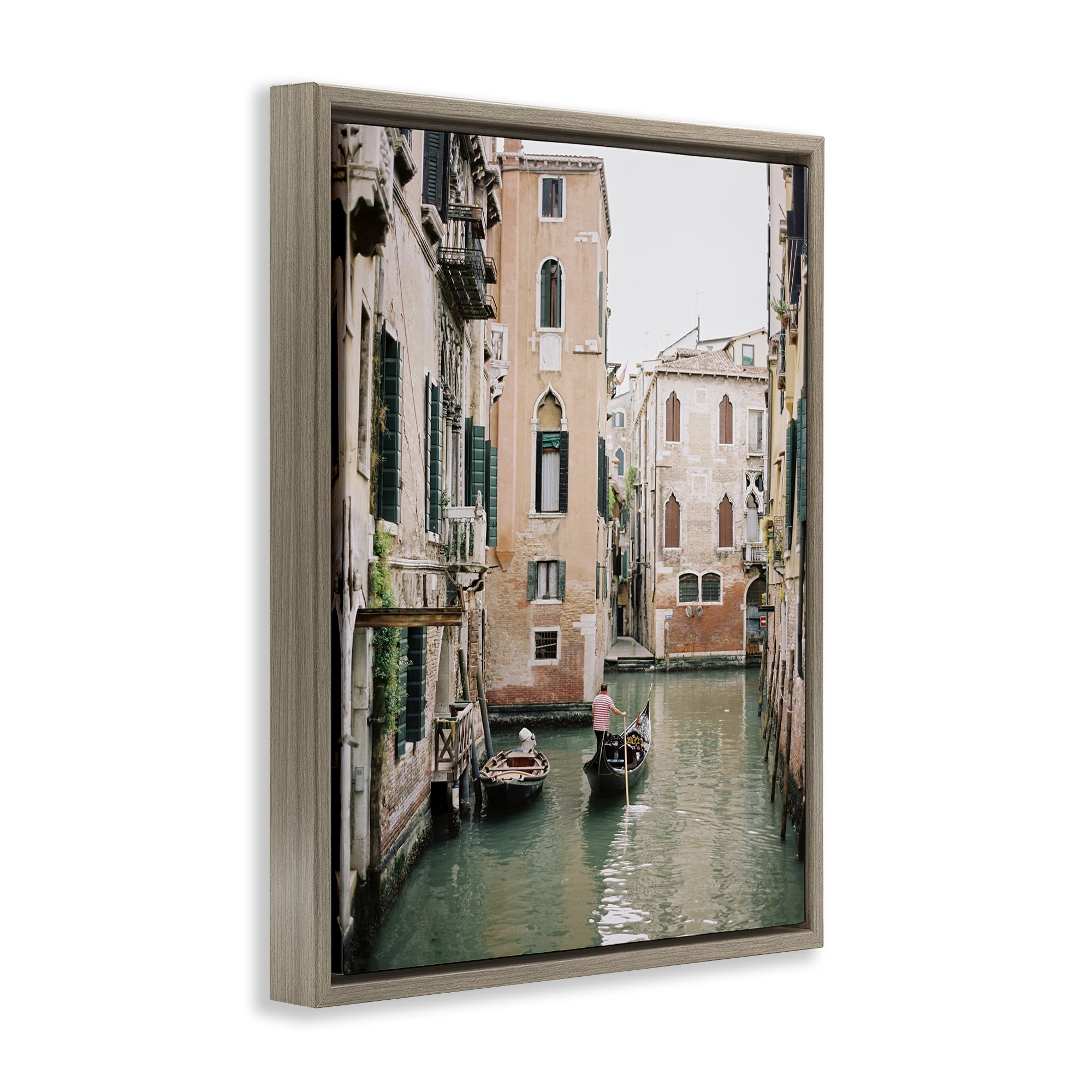 Stupell Industries Canal Gondolas Scene Town & City Photography Brown Floater Framed Art Print Wall Art, 25 x 31