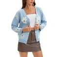 thumbnail image 4 of ATHLECHIC Floral V Neck Cardigans for Women Button Down Open Front Long Sleeve Knit Sweater Outerwear S Blue, 4 of 5