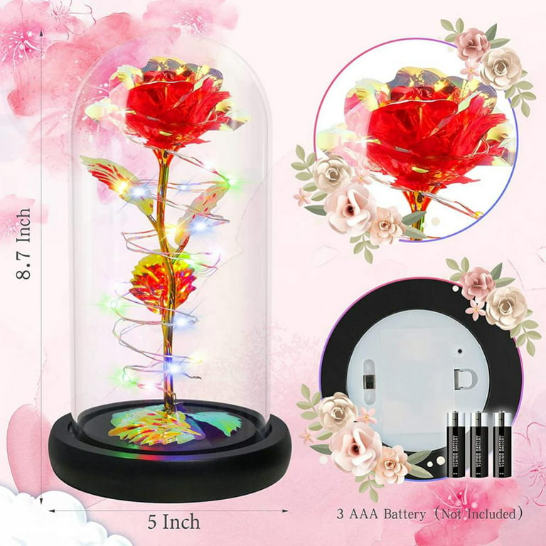 Light Rose Flower Gifts for Women,Birthday Gifts For Women,Womens Gifts for  Christmas,Mom Gift For Xmas,Colorful Artificial Flower Rose Light Up Rose  in A Glass Dome,Flower Gifts For Her,Anniversary Mother's Day Valentine's  Day