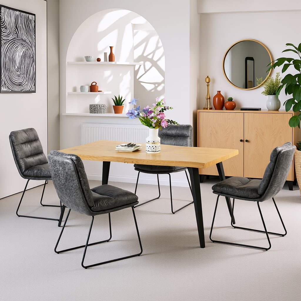Homy Casa 5 Piece Dining Room Set - Rectangular Dining Table and 4 Industrial Side Chairs for 4 Person