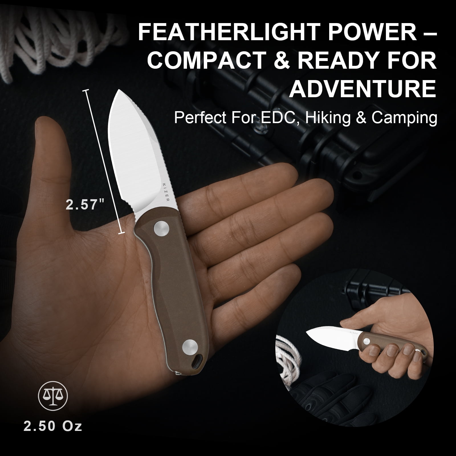 Kizer Drop Bear Fix Drop Point Fixed Knife 14C28N Blade Micarta Handle With Sheath 1094A2