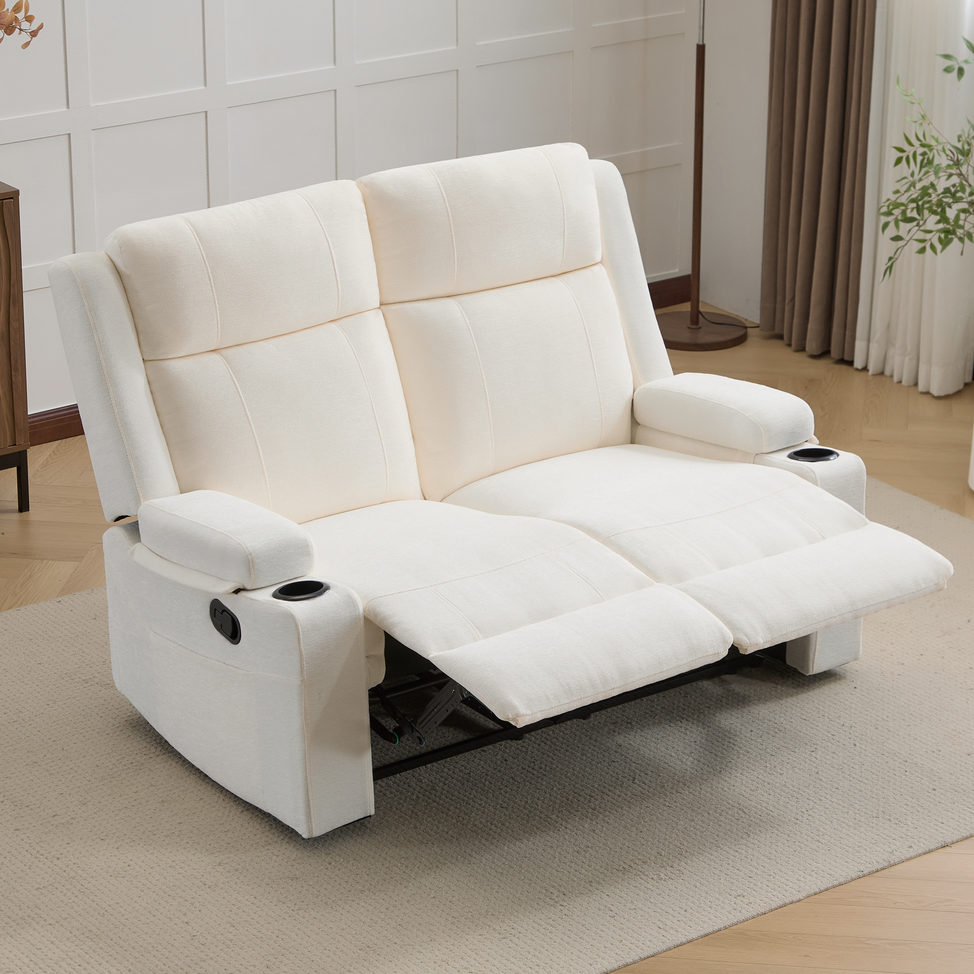 Chenille Reclining Couch, Manual Reclining Loveseat with Cup Holders, Wide Seat, Spill-Resistant Fabric, Easy Assembly, for Living Room/Apartment/RV Recliner Sofa