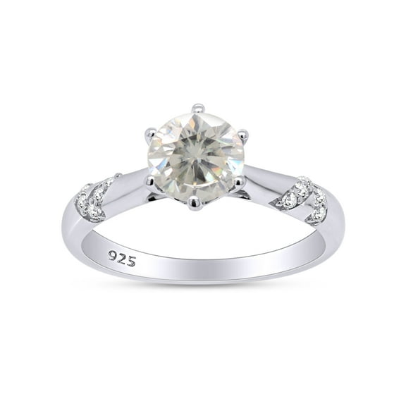 1ct Center 6.5MM Round Cut Moissanite Lab Created Diamond Solitare with Accents Ring 14K White Gold Plated Sterling Silver(G-H Color,1.08 Cttw )-4