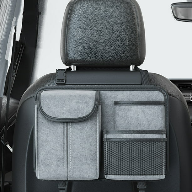 Bolsa de almacenamiento para el respaldo del asiento del coche | Organizador de cuero multicapa | Bolsa de almacenamiento colgante duradera con compartimentos | Diseño expandible | Café, gris y