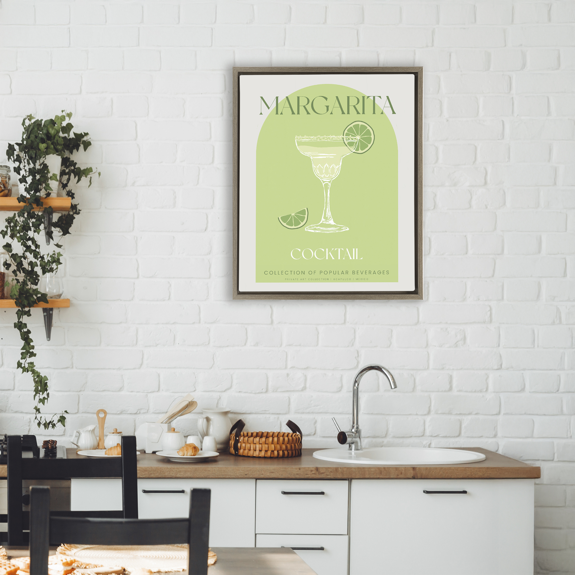 Stylish Retro Margarita Brown Framed Floater Canvas Wall Art, design by Lil' Rue