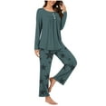 thumbnail image 2 of 2 Piece Sets for Plus Size Women Fall Two Piece Pants Outfits for Women Womenfashionable And Casual Loose Printed Round Neck Button Up Long Sleeved Pants Pajama Set, 2 of 7