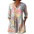 thumbnail image 2 of Women Shirts, 2025 New Women'S Summer Printed Group Shirt Women'S Linen V Neck Casual Shirt,Women Shirts XXL, 2 of 4