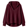 thumbnail image 4 of TZZQ V Neck Hooded Sweaters for Women Oversized Long Sleeve Chunky Knit Pullover Sweaters Soft Cozy Lightweight Warm Fall Winter Jumpers Cute Casual Streetwear Knitted Crochet Hoodies Wine Xl, 4 of 9
