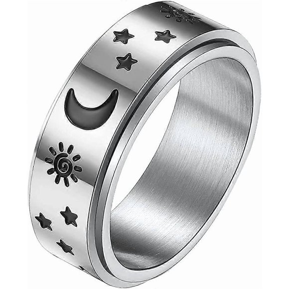 Titanium Stainless Steel Spinner Rings Moon and Star Fidget Ring Stress Relieving Anxiety Ring-5-75 (run small)