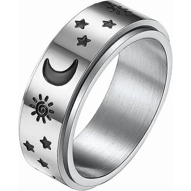 Titanium Stainless Steel Spinner Rings Moon and Star Fidget Ring Stress Relieving Anxiety Ring-5-75 (run small)