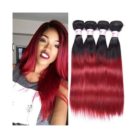 Top Hair Peruvian Ombre Burgundy Hair Extensions Black To Red