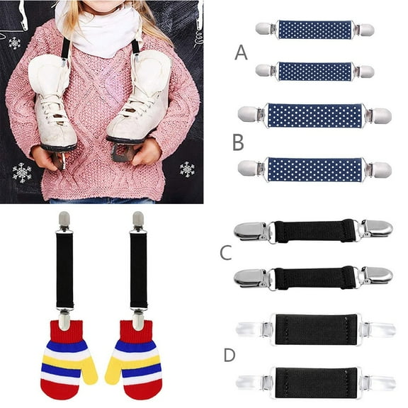 Stainless Steel Mitten Clips Elastic Glove Keepers for Children 1 Pair Set