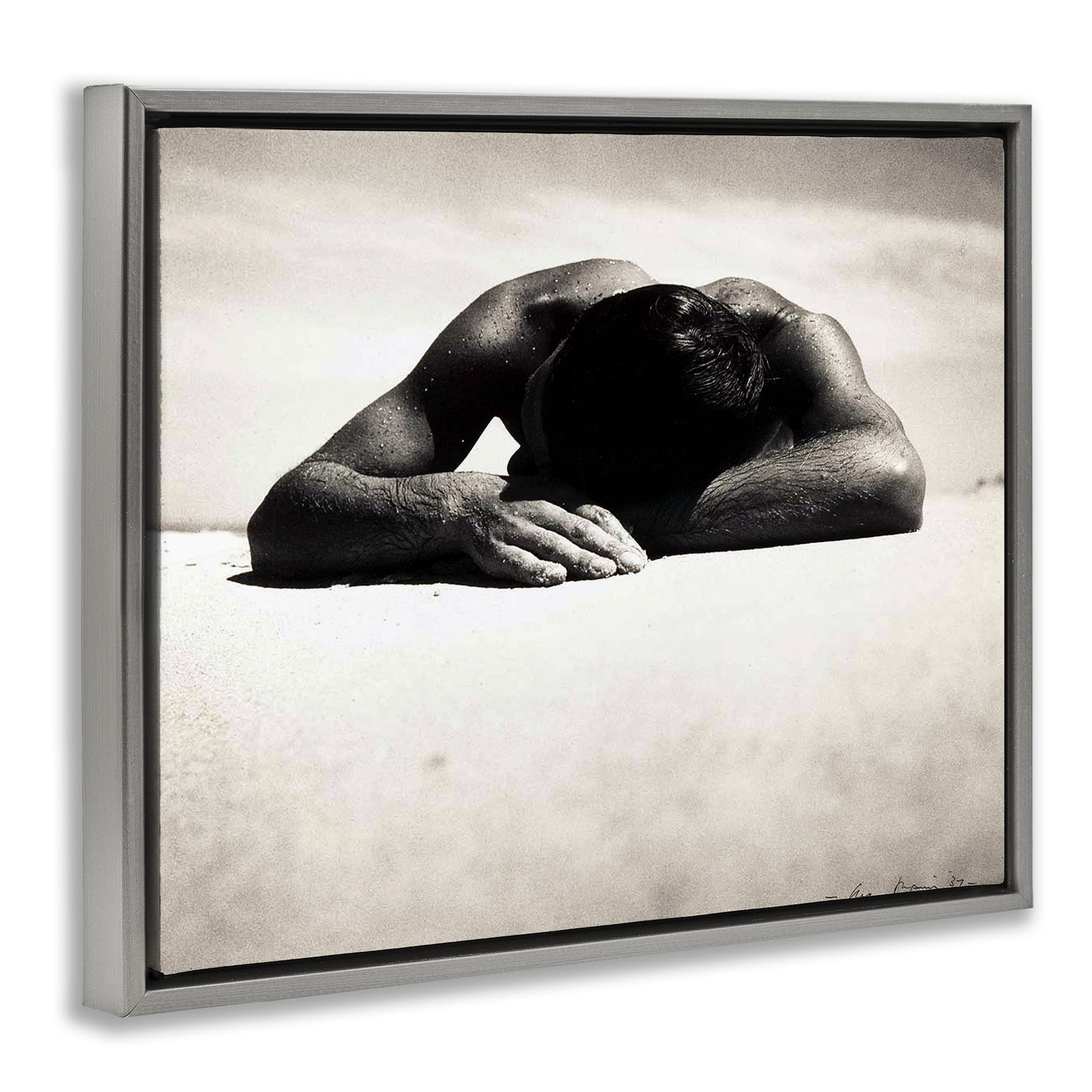 Stupell Industries Sunbaker Beach Photography People Photography Gray Floater Framed Canvas Art Print Wall Art, 21 x 17